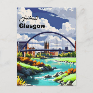 Glasgow Travel Postcard, Glasgow Travel Art, Scotl Postcard