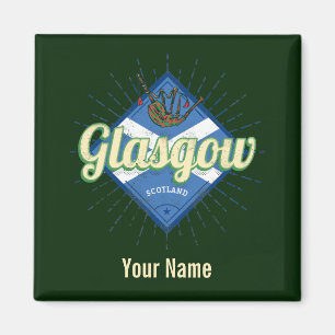 Glasgow UK City Scotland Retro Bagpipes Vintage Magnet