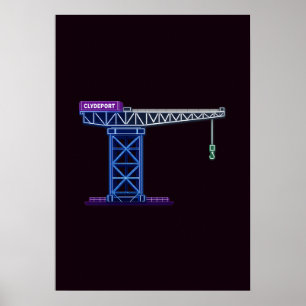 Glasow Scotland Finnieston Crane Neon Art  Poster