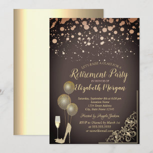 Glass Balloons Glitter Heels Burgundy Retirement Invitation