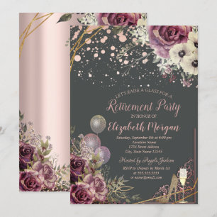 Glass Balloons Glitter Heels Flowers Retirement Invitation