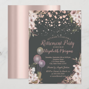 Glass Balloons Heels Boho Flowers Retirement Invitation