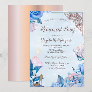 Glass Balloons,Heels Rose Gold,Flowers  Retirement Invitation