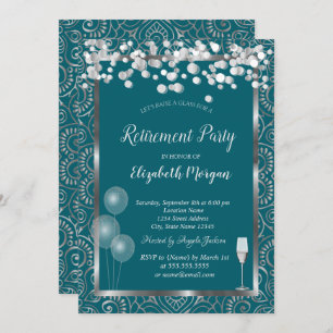 Glass Balloons Silver Mandala Green Retirement Invitation