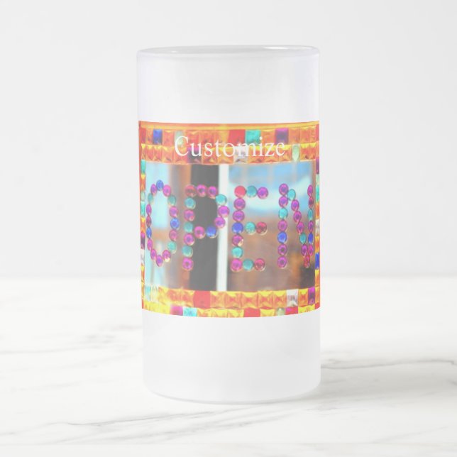 glass bead open sign frosted glass beer mug (Center)