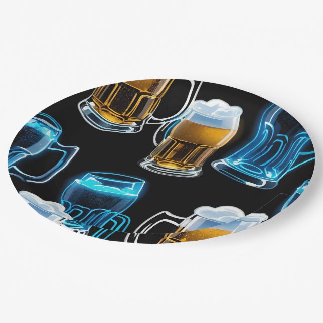 Glass Beer Mugs Paper Plate (Angled)