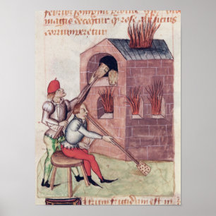 Glass blowers, from 'Tractatus de Herbis' Poster