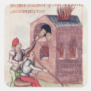 Glass blowers, from 'Tractatus de Herbis' Square Sticker