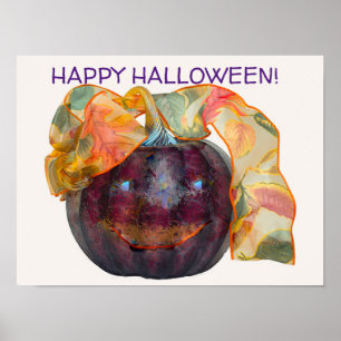 GLASS BLOWN PUMPKIN HEAD IN HAPPY FALL FACE POSTER