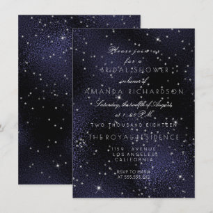 Glass Blue Navy Silver Stars Bridal Bachelorette Invitation