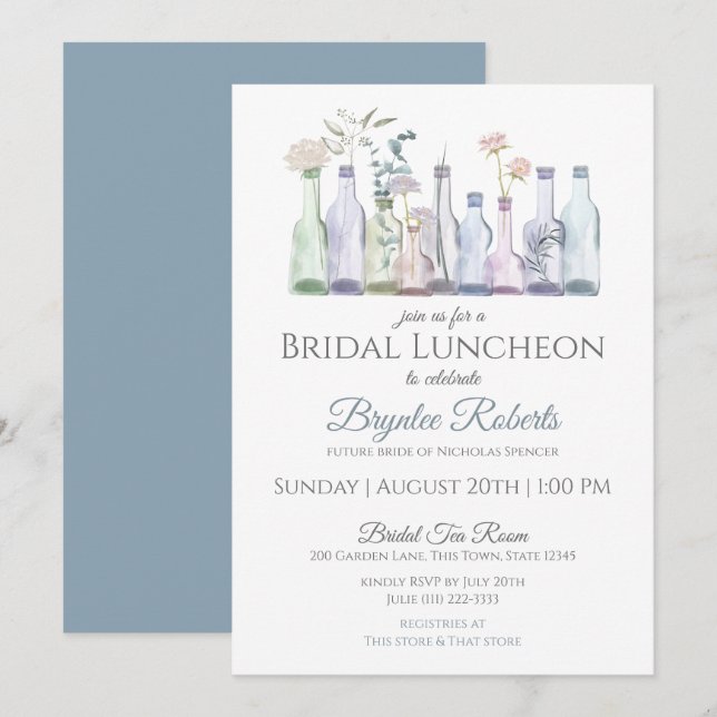 Glass Bottle Vases Bridal Luncheon Invitation (Front/Back)