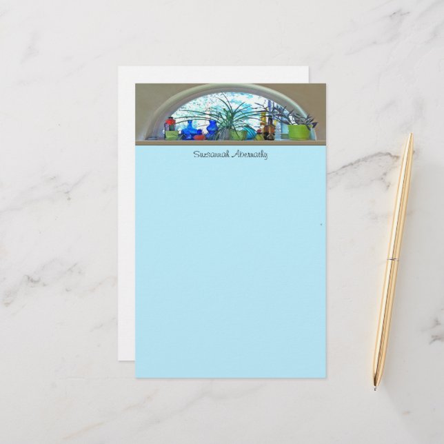 Glass Bottles Plants In Window Watercolor Template Stationery (Front/Back In Situ)