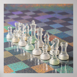 Glass Chess Set Reflective Chessboard Aesthetic Poster