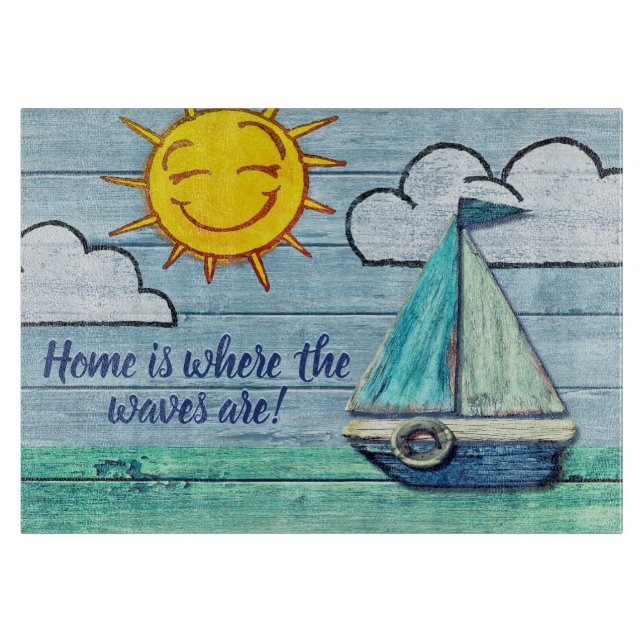 Glass chopping board Driftwood Beach Design (Front)