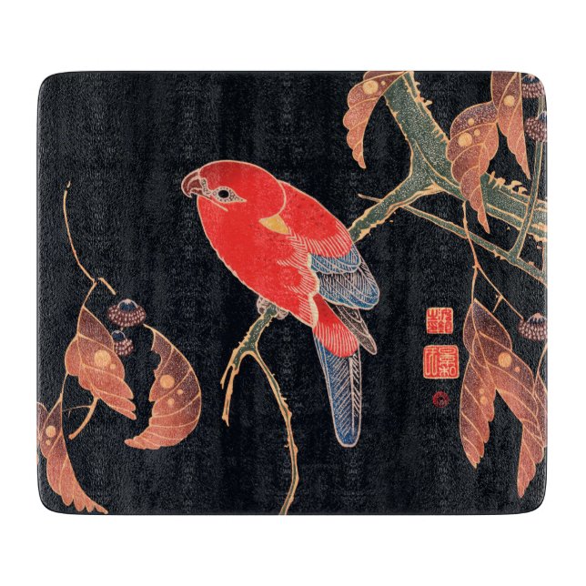 GLASS CHOPPING BOARD : ITO JUKUCHÜ : RED PARROT (Front)