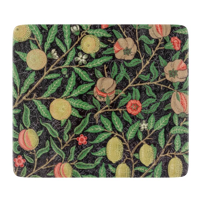 GLASS CHOPPING BOARD : WILLIAM MORRIS POMEGRANATE (Front)