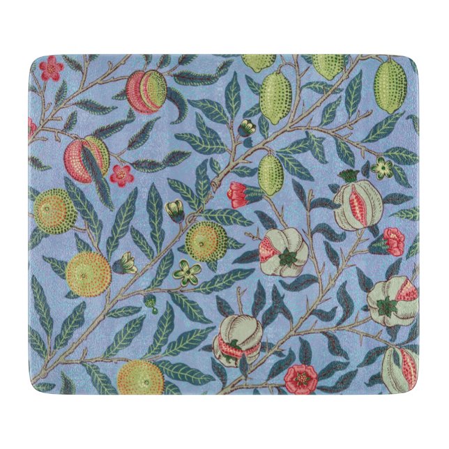 GLASS CHOPPING BOARD : WILLIAM MORRIS :POMEGRANATE (Front)