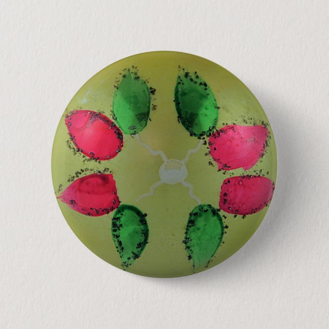 Glass Christmas Ball Green Present Decoration 6 Cm Round Badge (Front)