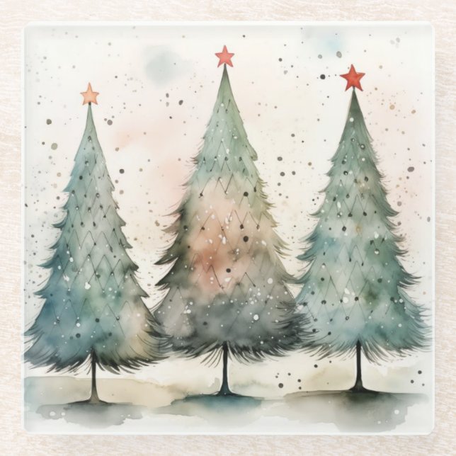 Glass Christmas Coasters, Christmas Tree Coaster,  Coaster (Front)