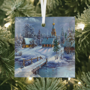 Glass Christmas Ornament-Winter Scene   Tree Decoration