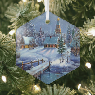 Glass Christmas Ornament-Winter Scene  Tree Decoration