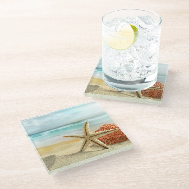 Glass Coaster-Beach Starfish Glass Coaster (Angled)