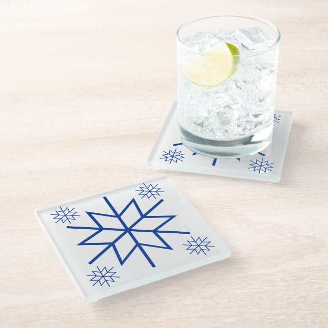 Glass Coaster - Blue Snowflakes (Angled)