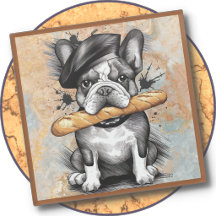 Glass COASTER -Frenchie on a Coaster with Baguette