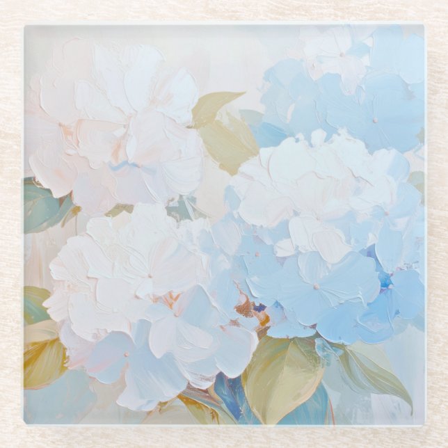 Glass Coaster, Hydrangeas in Watercolor Glass Coaster (Front)