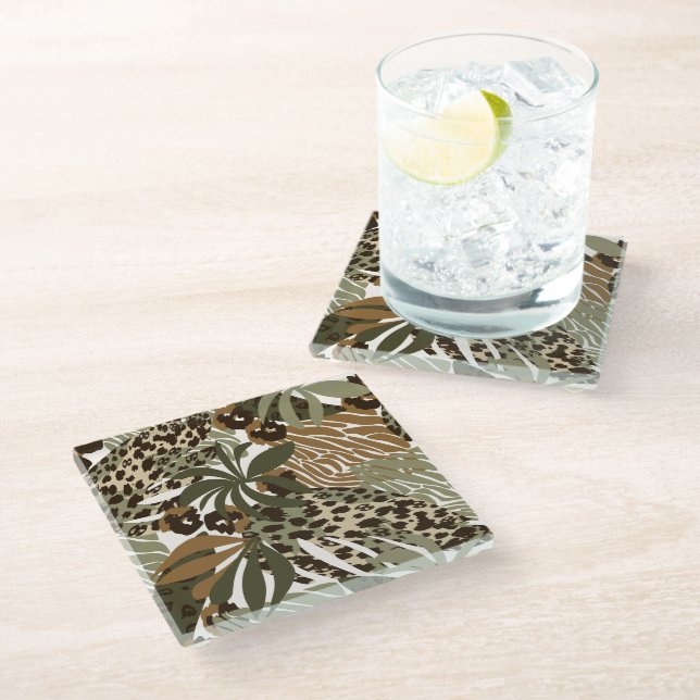 Glass Coaster Jungle Animal Print (Angled)