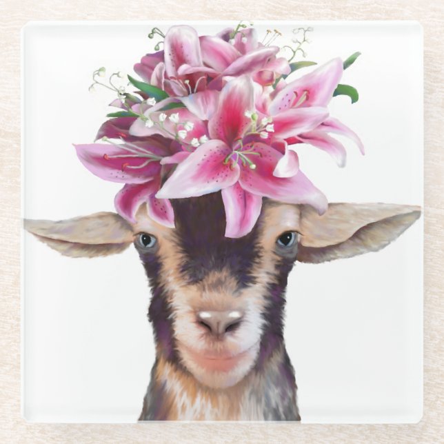 Glass Coaster Lily the Goat (Front)