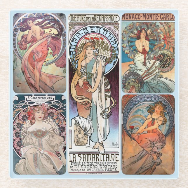 Glass COASTER - Mucha Women Collage #C1 (Front)