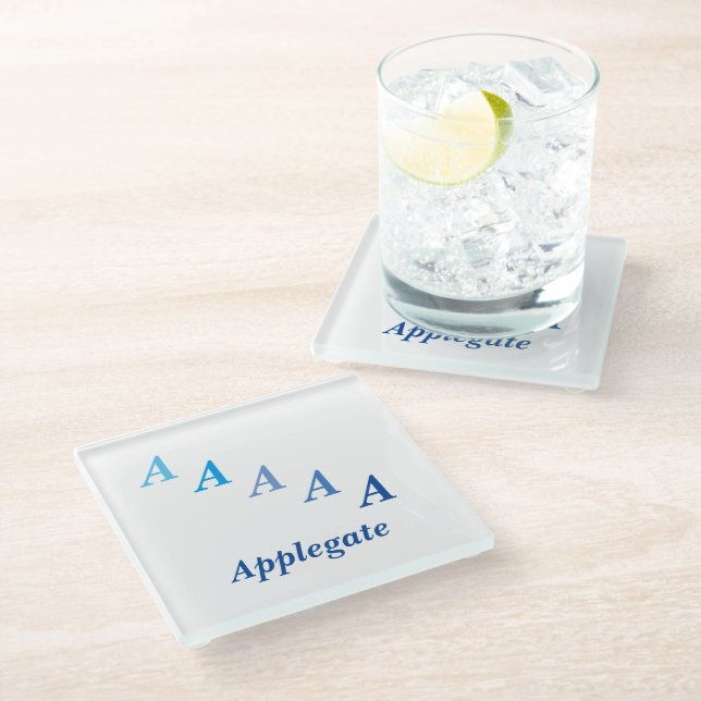 Glass Coaster - Name and Stepped Letters (blue) (Angled)