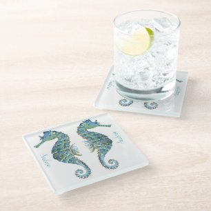 Glass Coaster - Nautical Seahorse