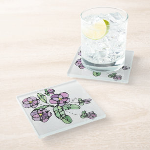 Glass Coaster - Purple Pansies