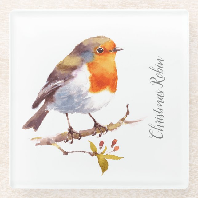 Glass Coaster - Robin Watercolours (Front)