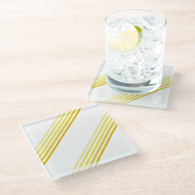 Glass Coaster - Shades of Yellow Diagonal Stripes (Angled)