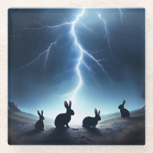 Glass Coaster Silhouette Hares In The Storm