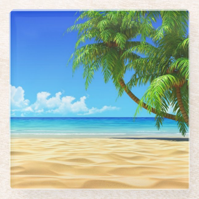 Glass Coaster-Tropical Beach Glass Coaster (Front)
