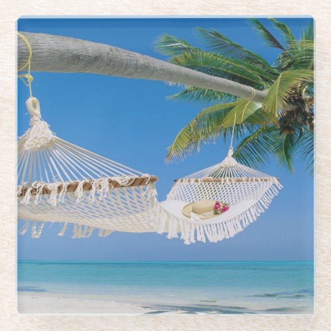 Glass Coaster-Tropical Beach Scene Glass Coaster (Front)