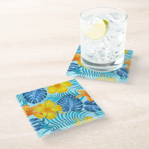Glass Coaster Tropical Palms Print