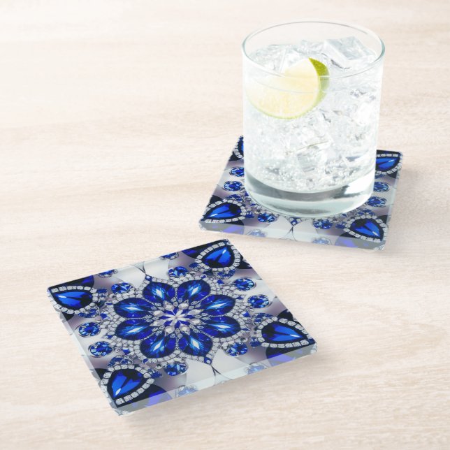 Glass coaster with Blue White Colours (Angled)