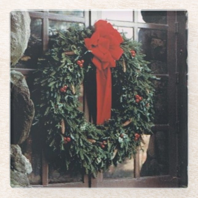 Glass Coaster with Christmas Wreath (Front)