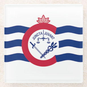 Glass coaster with flag of Cincinnati City, USA