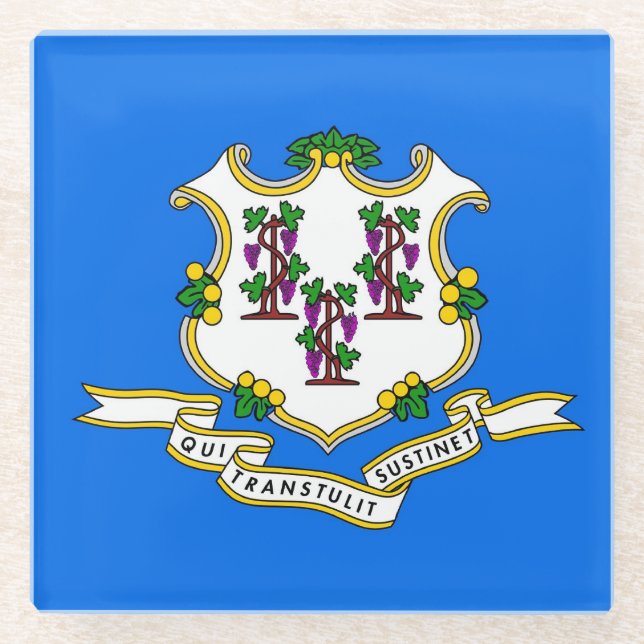 Glass coaster with flag of Connecticut, USA (Front)