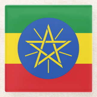 Glass coaster with flag of Ethiopia
