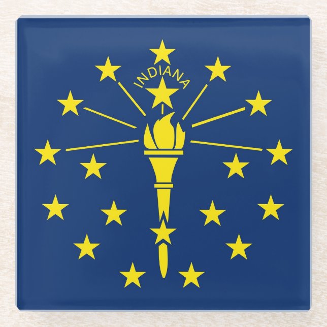 Glass coaster with flag of Indiana, USA (Front)