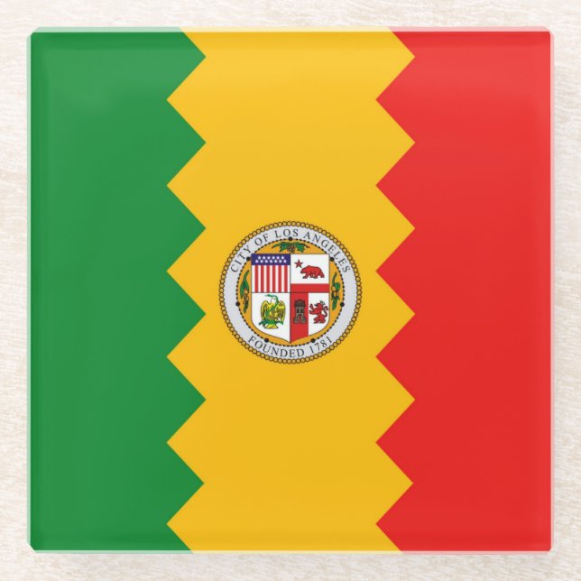 Glass coaster with flag of Los Angeles, USA (Front)