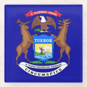 Glass coaster with flag of Michigan, USA