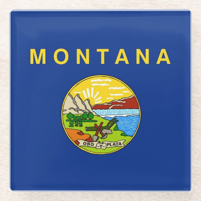 Glass coaster with flag of Montana, USA (Front)